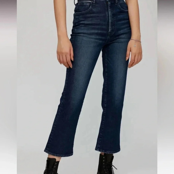 Moussy Vintage Dark Wash Emma Cropped Flare Jeans Size 32